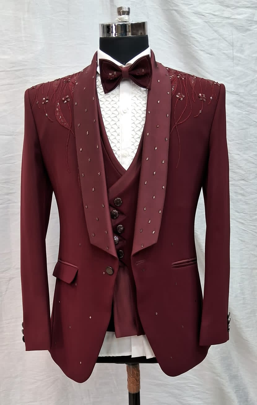 Maroon Designer Tuxedo Suit